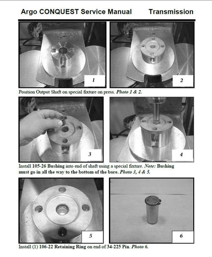 Argo Conquest 8x8 UTV Service Manual sample page showing repair procedures