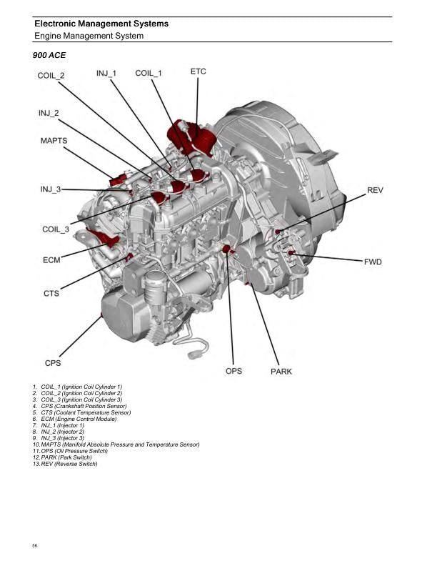 Can-Am Ryker Series Motorcycle Service Manual sample page with diagrams and specifications