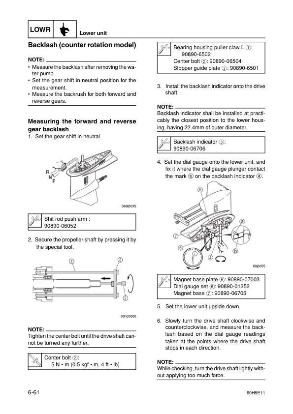 Yamaha 200A L200A Outboard Service Manual sample page with service data and tables