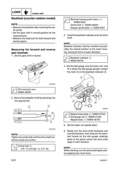 Yamaha 200A L200A Outboard Service Manual sample page with service data and tables