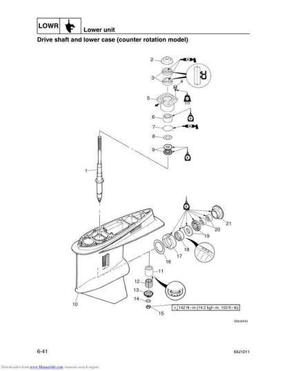 Yamaha 200C 225C Outboard Service Manual sample page with technical illustrations
