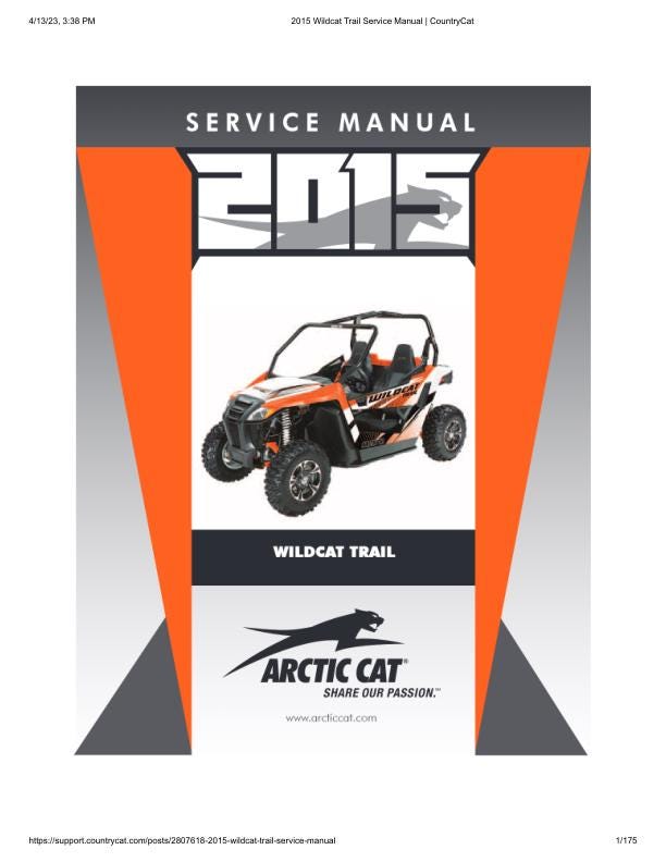 Arctic Cat Wildcat Trail UTV Service Manual factory service manual title page