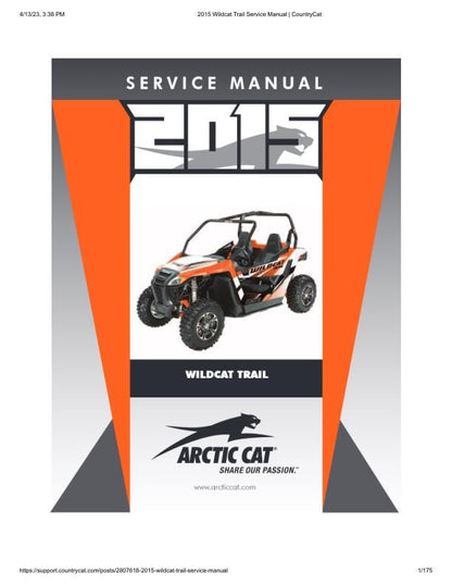 Arctic Cat Wildcat Trail UTV Service Manual factory service manual title page