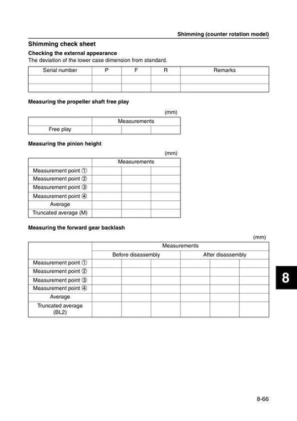 Yamaha F150B FL150B Outboard Service Manual sample page with service data and tables