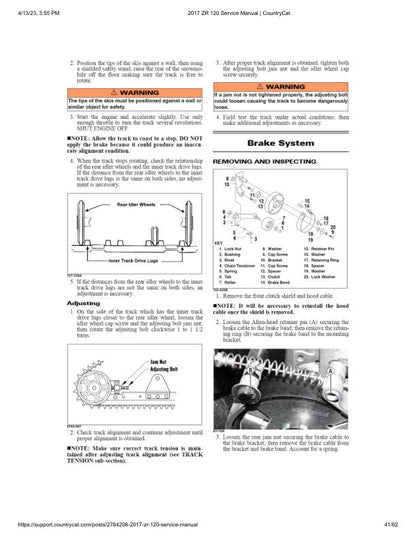 Arctic ZR120 Kitty Cat Snowmobile Service Manual sample page with service data and tables