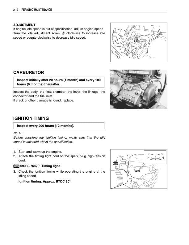 Suzuki DF 2.5 Outboard Service Manual sample page with diagrams and specifications