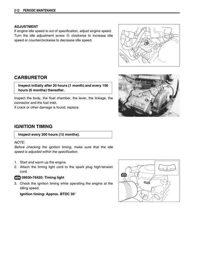 Suzuki DF 2.5 Outboard Service Manual sample page with diagrams and specifications
