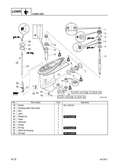 Yamaha F50F FT50G F60C FT60D Outboard Service Manual sample page with technical illustrations
