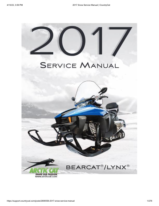Arctic Cat Bearcat Lynx Pantera Snowmobile Service Manual factory service manual title page