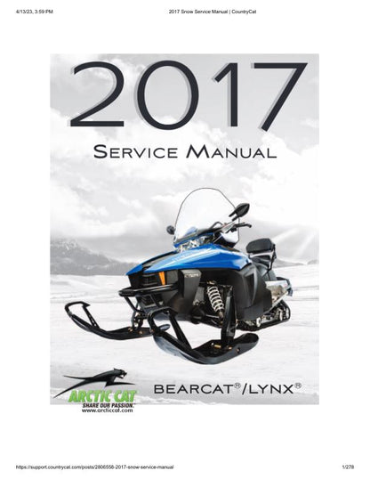Arctic Cat Bearcat Lynx Pantera Snowmobile Service Manual factory service manual title page
