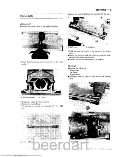 Kawasaki JetMate Service Manual sample page with service data and tables