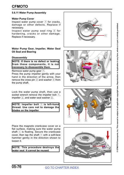 CFMOTO ZFORCE 800 950 Trail Sport UTV Service Manual sample page showing repair procedures