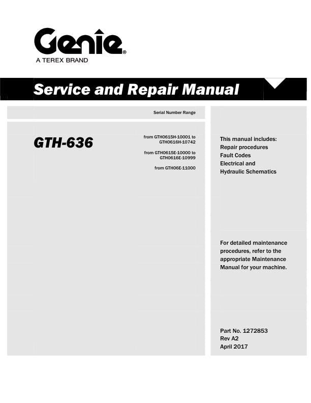 Genie GTH 636 Telehandler Service Manual factory service manual title page