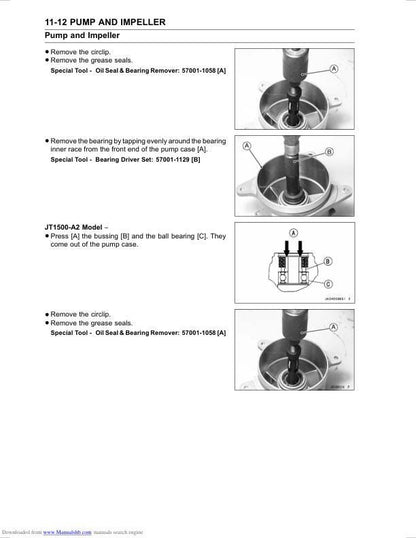 Kawasaki JetSki STX-15F Service Manual sample page with service data and tables