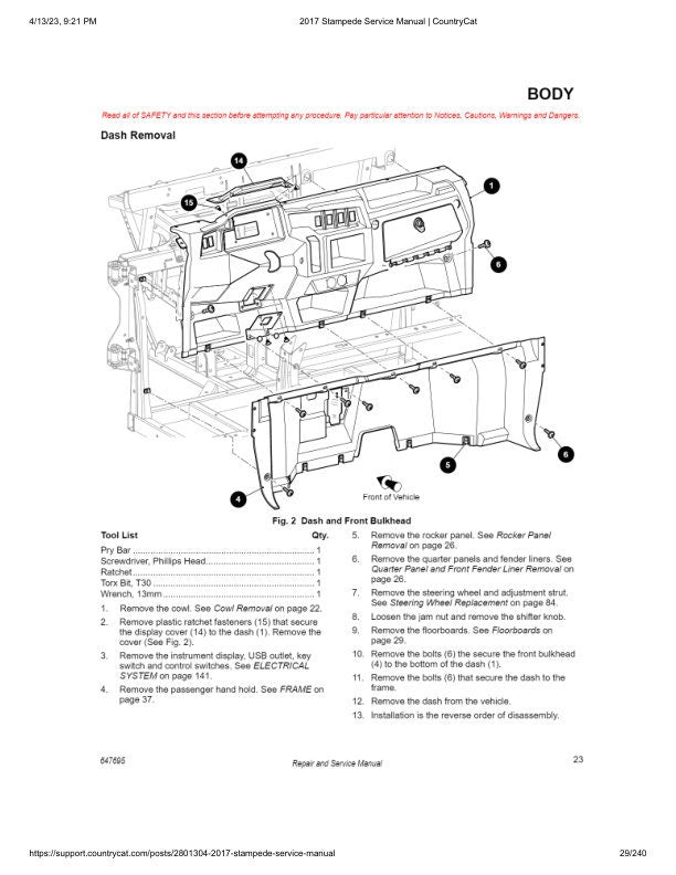 Arctic Cat Stampede 900 UTV Service Manual table of contents