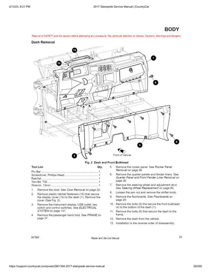 Arctic Cat Stampede 900 UTV Service Manual table of contents