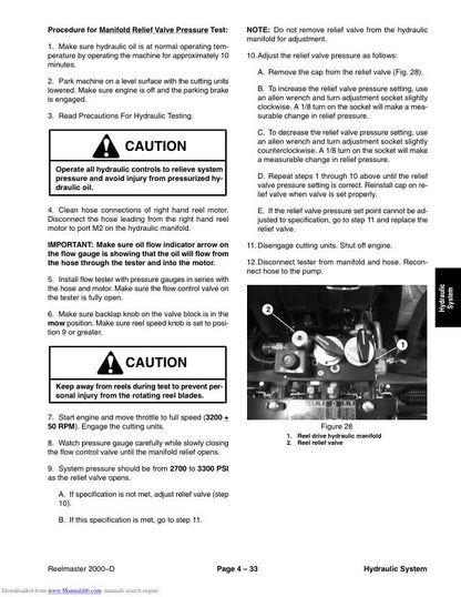 Toro Reelmaster 2000 D Mower Service Manual sample page with technical illustrations