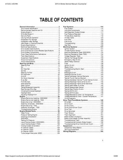 Arctic Cat ZR XF M Pantera 5000 7000 9000 Snowmobile Service Manual table of contents