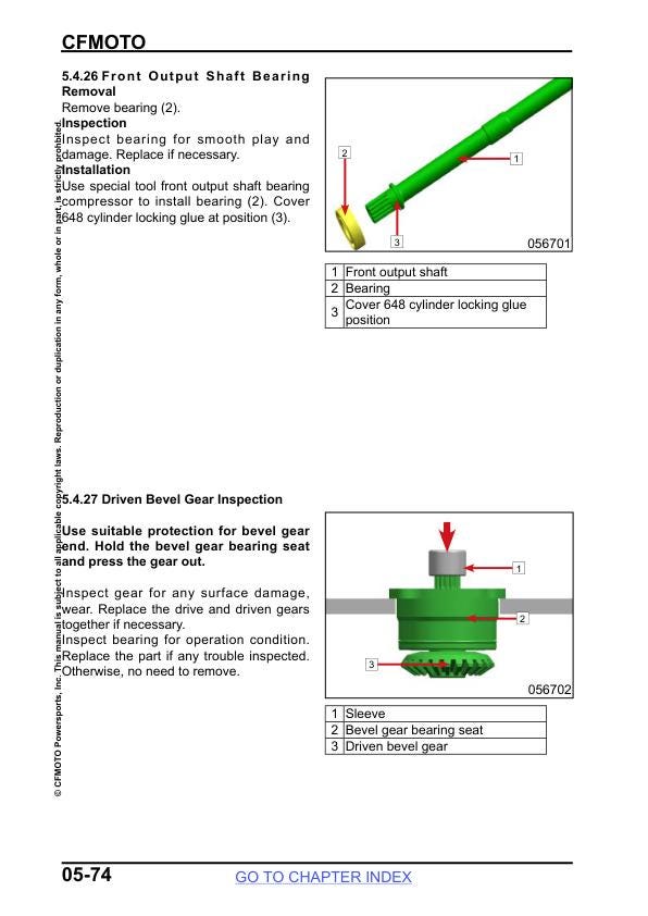 CFMOTO UFORCE 1000 UTV Service Manual sample page with diagrams and specifications