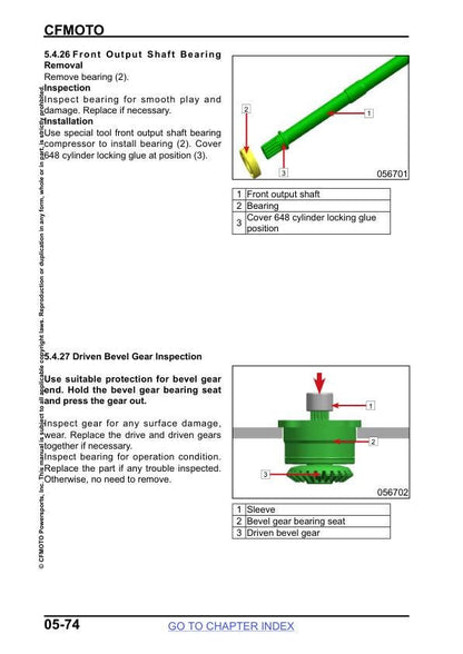 CFMOTO UFORCE 1000 UTV Service Manual sample page with diagrams and specifications
