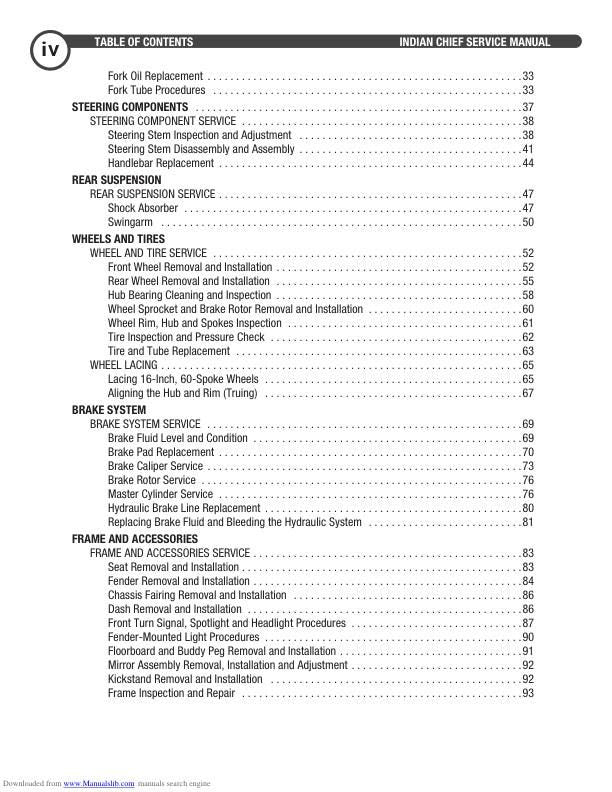 Indian Chief Deluxe Roadmaster Springfield Motorcycle Service Manual sample page from service manual