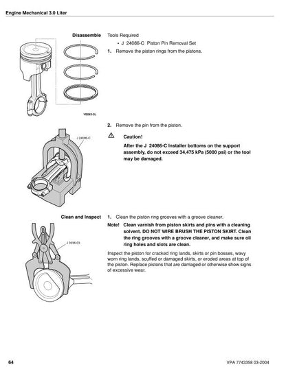 Volvo Penta 3.0 GS GL Engine Service Manual sample page with technical illustrations