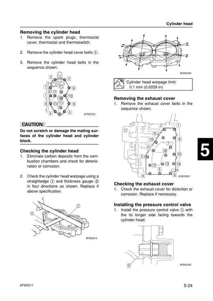 Yamaha E40 G J Outboard Service Manual sample page with diagrams and specifications