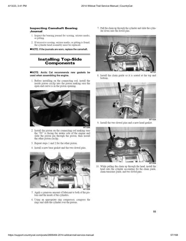 Arctic Cat Wildcat Trail UTV Service Manual sample page showing repair procedures