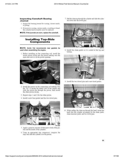 Arctic Cat Wildcat Trail UTV Service Manual sample page showing repair procedures