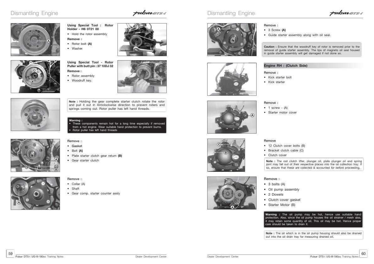 Baja Pulsar DTSi 180 Motorcycle Service Manual sample page with technical illustrations