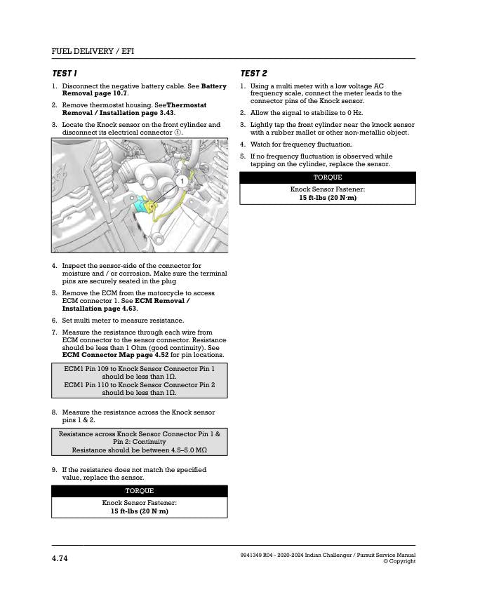 Indian Challenger / Pursuit Motorcycle Service Manual sample page with technical illustrations