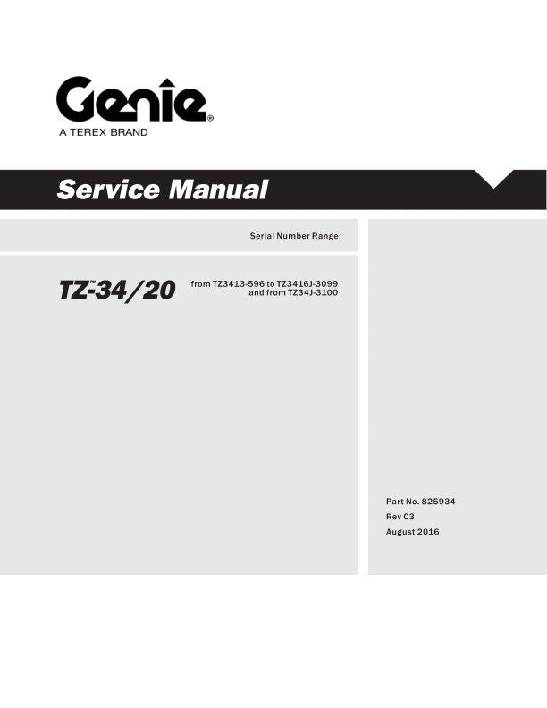 Genie TZ 34 20 Boom Lift Service Manual factory service manual title page