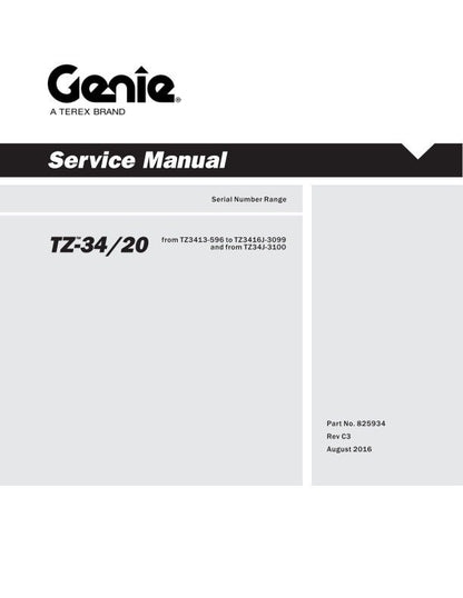 Genie TZ 34 20 Boom Lift Service Manual factory service manual title page