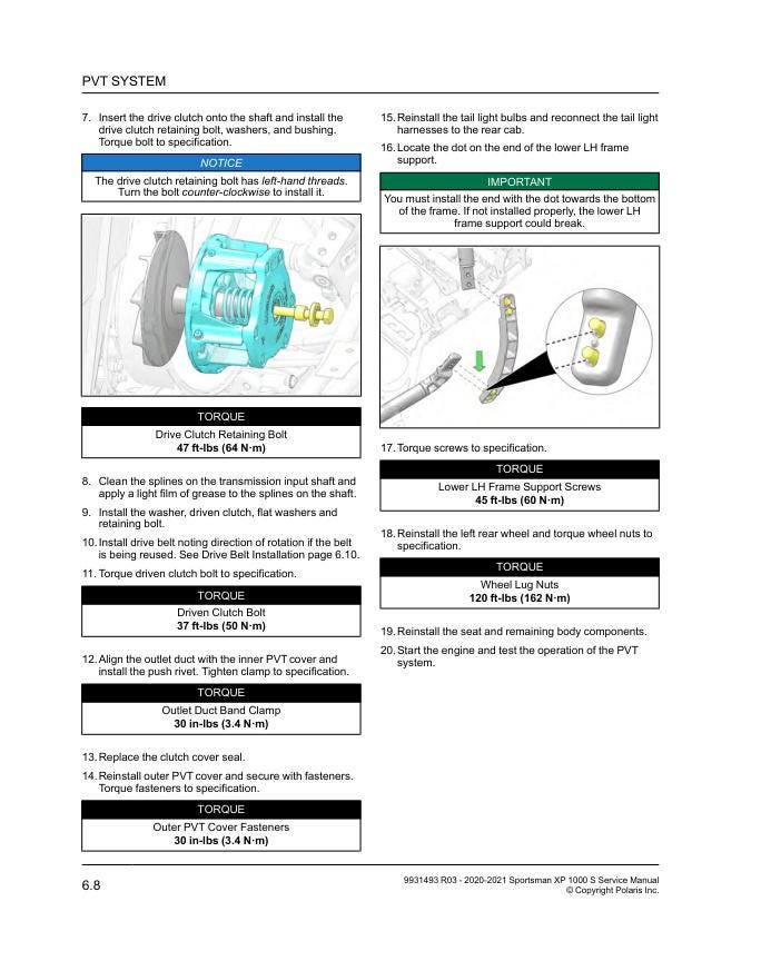 Polaris Sportsman XP 1000 ATV Service Manual sample page showing repair procedures