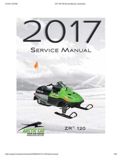 Arctic ZR120 Kitty Cat Snowmobile Service Manual factory service manual title page