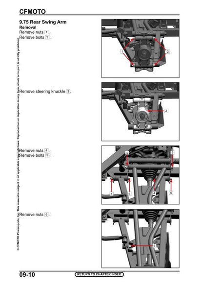 CFMOTO UFORCE 600 UTV Service Manual sample page with service data and tables