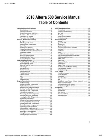 Arctic Cat Alterra 500 ATV Service Manual sample page showing repair procedures