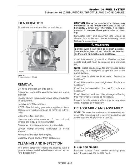 Skidoo REV MXZ Summit GSX Snowmobile Service Manual sample page showing repair procedures