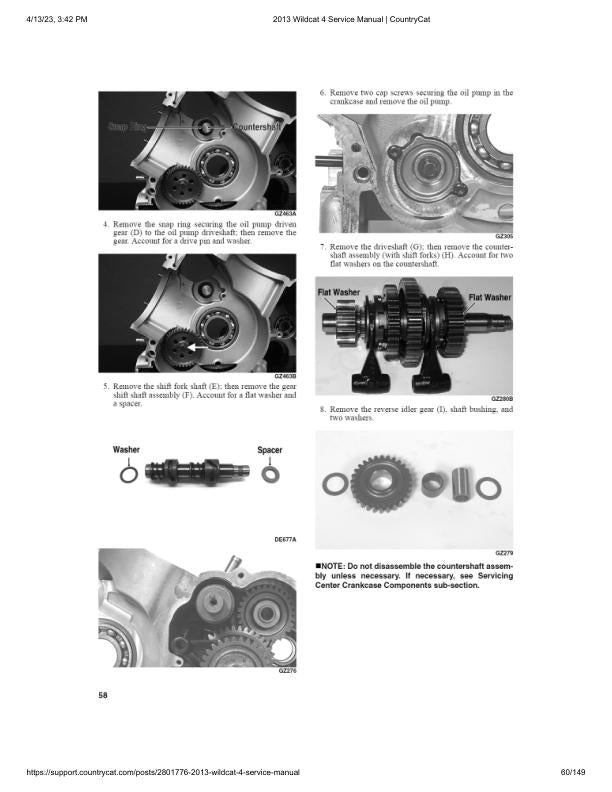 Arctic Cat Wildcat 4 UTV Service Manual sample page with technical illustrations