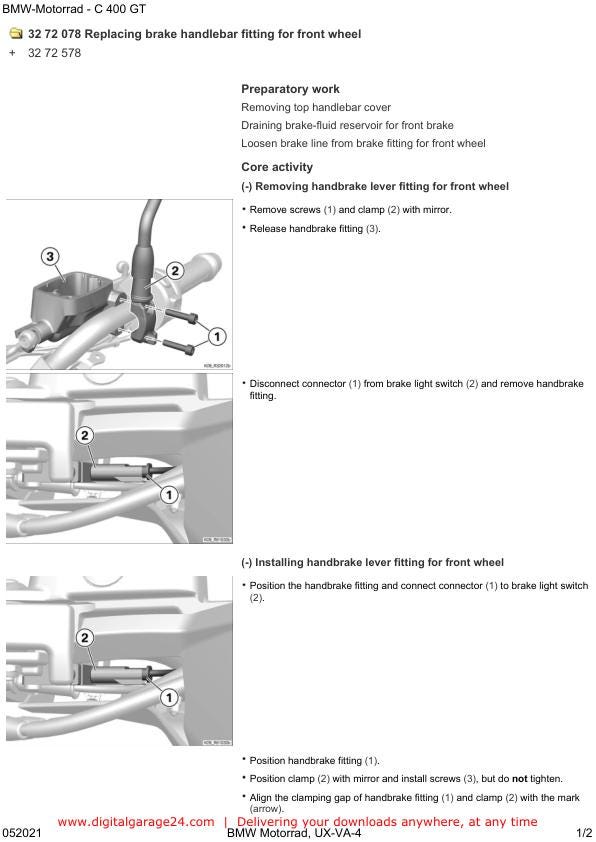 BMW C400 GT K08 Motorcycle Service Manual sample page with technical illustrations