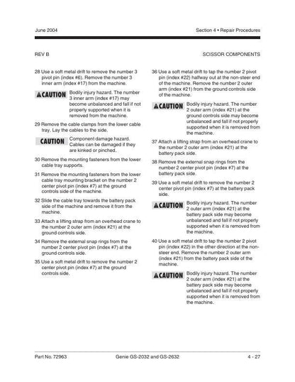 Genie GS 2032 2632 Electric Scissor Lift Service Manual sample page showing repair procedures
