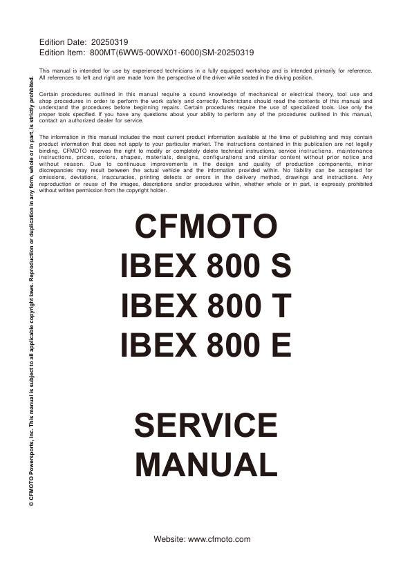 CFMOTO IBEX 800 Service Manual factory service manual title page