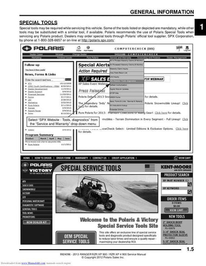 Polaris RZR 900 EPS XP XP4 UTV Service Manual table of contents