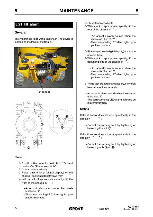 Grove Toucan 1010 Lift Service Manual sample page showing repair procedures