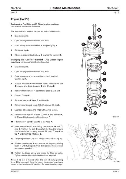 JCB Robot 150 165 Skid Steer Service Manual sample page with diagrams and specifications