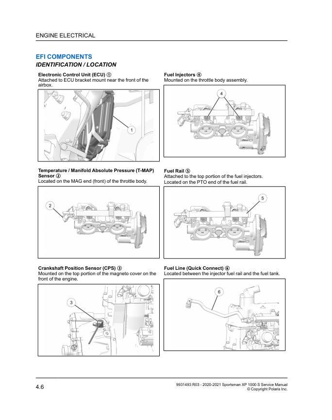Polaris Sportsman XP 1000 ATV Service Manual sample page with diagrams and specifications