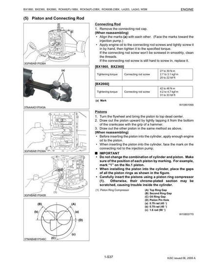 Kubota BX1860 BX2360 BX2660 Tractor Service Manual sample page with diagrams and specifications