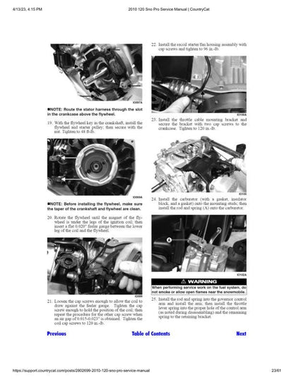 Arctic Cat Sno Pro 120 Snowmobile Service Manual sample page with technical illustrations