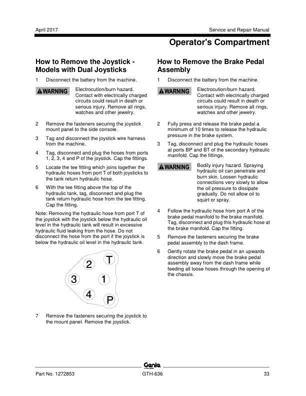 Genie GTH 636 Telehandler Service Manual sample page with technical illustrations