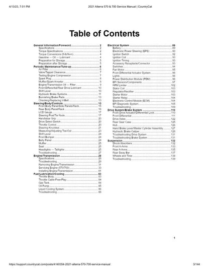 Arctic Cat Alterra 570 700 ATV Service Manual sample page from service manual